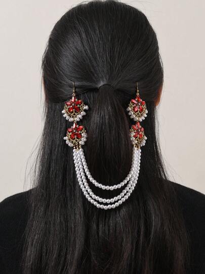 Imitation Crystal & Pearl Hair Accessories Chain, Suitable For Party And Daily Wear