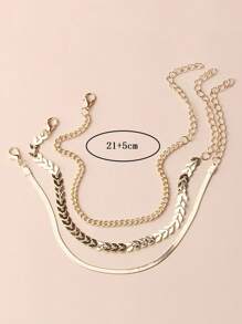 3pcs/Set Gold Color Simple Chain Anklets For Women Beach Foot Jewelry Leg Chain Ankle Bracelets Women Accessories - 3-piece Anklet Set for Women - View 3