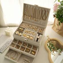 3-Layer Jewelry Box With Jewelry Storage Drawers, Large Jewelry Box And Storage Case, With Velvet Earring Holder, Lockable Jewelry Box, Gift For Valentine's Day - Multicolor - View 2