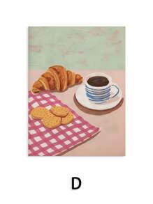 1/6 piezas Pintura en lienzo con ilustración de una cafetería de la ciudad, panadería, croissants y galletas, póster artístico para decoración del hogar y la cocina sin marco - Multicolor - Ver 10