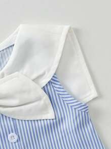 Baby Girl Casual Sailor Collar Sleeveless Striped Print Dress, Suitable For Spring And Summer