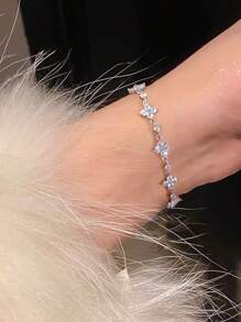 1pc Simple 925 Sterling Silver Zirconia Clover Bracelet Fine Jewelry Gift For Women Girlfriend Gift Fine Ladies Jewellery