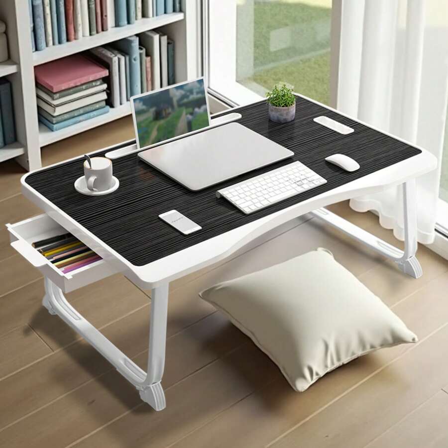 Table, Folding Lap Desk, Laptop Table, Laptop Bed Table Foldable, Notebook Cup, Drawer, For Sofa Couch Floor Working Studying Reading Writing Eating, Computer Stand Table Fit Up To 17" Laptop, Laptop Desk Bed Table, Folding Laptop Desk, Lap Desk - 黑色 - 查看 1