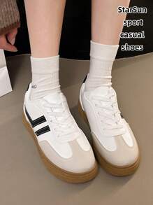 Damen Frühling Herbst Neuer Stil Deutsche Trainingsschuhe, wasserdicht rutschfest leicht zu reinigen Rundkappe Niedrig Top Lässig Schuhe, flach bequem vielseitig kleine weiße Schuhe, Kontrastfarbe Lässige Schuhe, Retro Stil Flache Schuhe