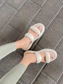 Women Simple Style Slippers, Home Bathroom Slides, Beach Sandals, Soft EVA Double Strap Flat Flip Flops