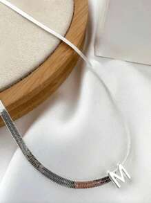 Laminated Ribbon Necklace With Initials, 18k Gold Plated And 925 Silver - Bạc - Xem 2