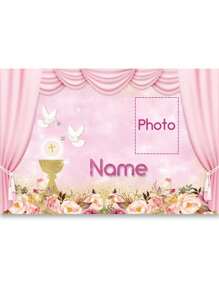 1 pieza Tela de fondo personalizable para fotografía de bautizo con nombre y foto de bebé, telón de fondo bendición de Dios para fiesta de