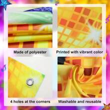 2D Door Banner Retro Disco Party Banner With Cut Out Faces - Polyester 70s Theme Photobooth Backdrop, Gems Design, Multi-Purpose Decor, No Power Needed