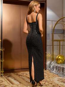 DEIVE TEGER 黑色热钻紧身绷带连衣裙，价格实惠的奢华连衣裙，优雅适合节日、鸡尾酒会、生日、毕业典礼、婚礼派对礼服、婚礼宾客礼服、正式礼服、晚礼服、长袍