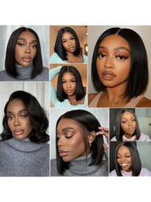 Straight Bob Wig Human Hair 13x4 Transparent Lace Frontal Wigs Human Hair 180% Density Short Bob Wigs For Women Pre Plucked Brazilian Hair Wigs With Baby Hair Natural Color - Natural Black - Xem 9