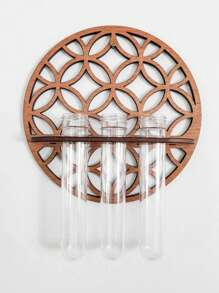 1 套壁挂式圆形木质植物繁殖站，带 3 个塑料试管花瓶、水培花盆架、客厅卧室家居装饰