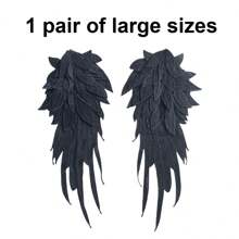 1 对翅膀刺绣领口贴花补丁，蕾丝花刺绣补丁黑白蕾丝贴花天使贴花缝制补丁用于服装缝制婚礼新娘礼服鞋装饰