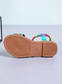 Mädchen bunte Riemchen Elastic Lässig Sandalen, flache rutschfeste Sommer neue Mode Farbblocking Strandlatschen, weich und bequem