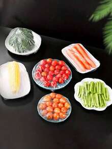 90-100 piezas/190-200 piezas Bolsas de plástico transparente de película plástica fina con tapa para cubrir recipientes y mantener frescos los alimentos sobrantes, artículos de cocina esenciales
