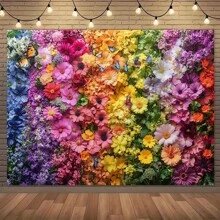 1pc Vibrant Rainbow Floral Wall Backdrop With Blooming Flowers, Bold & Playful For Parties, Birthdays, Easter, Mother's Day And Spring Events, Polyester Fabric For Indoor/Outdoor Use, No Electricity Required, Rainbow Decor - Multicolor - View 1
