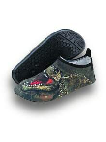 Sandalias de playa para niños, zapatos ligeros y transpirables para exteriores, playa, agua, arroyo, escalada con suela blanda y estampado de camuflaje de dinosaurio de la jungla para niños - Verde militar - Ver 7