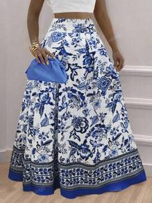 Women Floral Print High Waist Maxi Casual Skirt, Suitable For Holiday