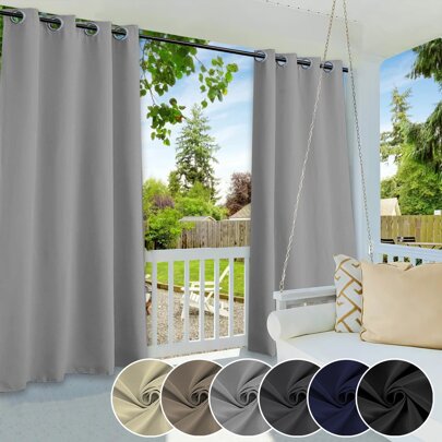 2 Panels Outdoor Classic Blackout Waterproof Grommet Top Curtains For Porch, Solid Color Thermal Insulation Soft And Thick Privacy Cover Curtains Suitable For Patio, Pergola, Cabana, Gazebo