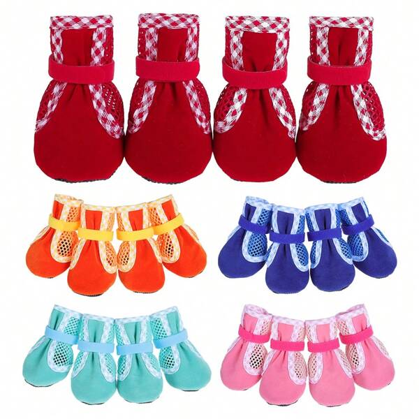 4 peças/Conjunto Sapatos de Cachorro com Sola Antiderrapante e Macia, Raças de Cães Pequenos Sapatos de Estimação com Sola Respirável e Macia, Para Uso em Todas as Estações
