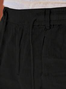 Men's Breathable Linen Pants Solid Color Drawstring Waist Casual Straight Leg Trousers For Summer - Black - View 5