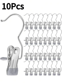 20Pcs/10Pcs/5Pcs Simple Stainless Steel Hook Clip, Multifunctional Single Hook Clip For Pants, Skirts, Drying Windproof Hook Clip, Household Space Saving Organizer For Bedroom, Closet, Wardrobe, Home, Dorm