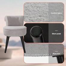 Sherpa Vanity Chair With Back For Bedroom - Tufted Upholstered Low Back Makeup Chair With Wooden Legs, Modern Elegant Dressing Table Stool For Dressing Room And Bathroom(White) ﻿