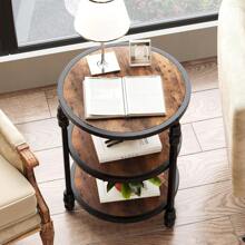 Round Side Table,Small End Table With 3 Shelves For Living Room,Bedroom