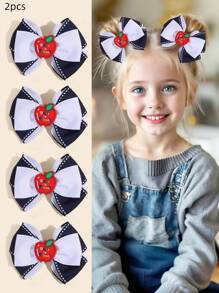 2 件装返校女孩蝴蝶结发夹，儿童布艺瓶盖苹果发夹，学生鳄鱼夹发饰派对礼物 - 蝴蝶結髮夾 - 查看 1
