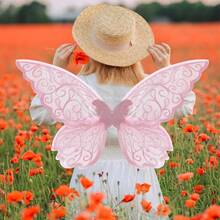 Fairy Wings For Girls Glitter Holographic Butterfly Wings Cosplay Props For Birthday Theme Party Prom - 粉色 - 查看 5
