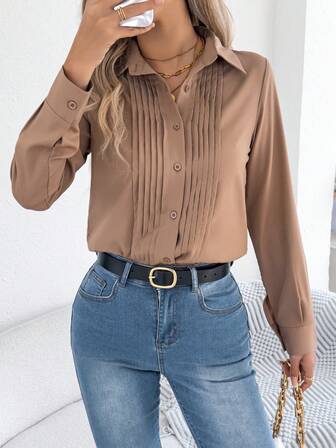 Camisa elegante y casual con cuello, de manga larga y a rayas, para usar en la ciudad, primavera/verano (para mujer)