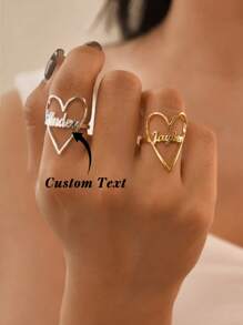 1Pc Anel de nome em forma de coração personalizado, anel de nome personalizado, anel de coração, acessórios de moda para noivado e casamento, presentes de dia dos namorados