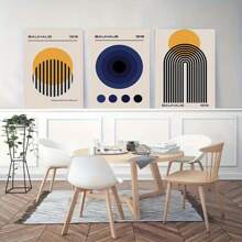 3PCS Canvas Wrapping Frame Bauhaus Abstract Wall Art, Geometric Designs With Circles, Arches, And Bold Colors, Premium Canvas Wall Décor, Ideal For Living Room, Office, Or Modern Spaces.