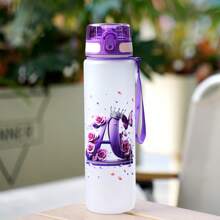 1pc 34OZ/1000ml Durable Outdoor Large Capacity Water Bottle With 26 Letter 3D Printed Rose Pattern, Leak-Proof, One-Click Open Lid, Time & Volume Markings, Suitable For Outdoor Activities, Camping, Fitness, Running, Basketball, School, Gifts For Easter, Independence Day, Mother's Day, Birthday - Multicolor - View 24