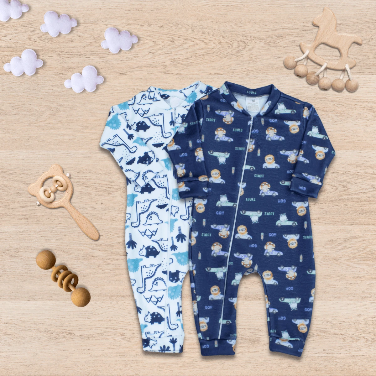 02 Pieces Baby Girl's And Boy's Cold Weather Jumpsuit In Soft Warm Sublimated Printed Jumpsuit With Zipper Easy To Wear Winter Clothes - 藏蓝色 - 查看 1