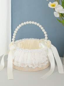 1PC Western Style Wedding Supplies Pearl Fabric Flower Girl Flower Basket Bridesmaid's Carrying Basket Wedding Hall Decoration