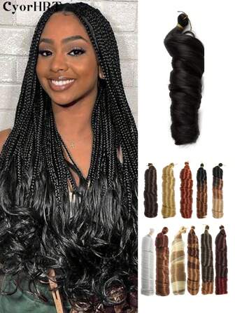 Music Festival 22inch Synthetic Heat Resistant Curly Hair Extensions French Curls Natural Wavy Water Wave Black Brown Rust Brown Gray Light Brown Multicolor Colorful Crochet Braid Hair High Temperature Loose Wavy Curls Braided Hair For Women Used Daily Holiday Party