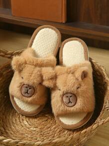 Chinelos fofos de capivara fofos – Sapatos internos com tema de animais aconchegantes e quentes – Pelúcia macia com design adorável de rosto dormindo – Perfeito para mulheres e casais – Disponível em 5 tamanhos