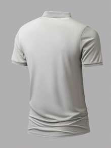 男友风格男士轻盈透气跑步、健身、高尔夫、休闲短袖 Polo 衫，夏季 - 灰色 - 查看 2