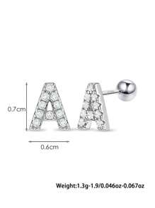 SYMFNY 1對時尚純銀方晶鋯石字母裝飾耳釘適合女士日常裝飾 - 銀色 - 查看 4