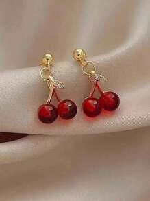3 件套时尚可爱红樱桃项链和耳环首饰套装，适合日常、聚会、约会、度假、生日礼物、送给朋友的礼物