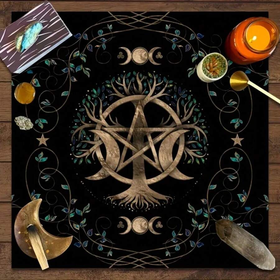 1pc Tree Of Life Tarot Tablecloth, Altar Cloth, Witchcraft Astrology Decor Divination Card Mat, Magic Art Divination Rug, Home Decor, Party Supplies, Room Decor - LIUZB002 - View 1
