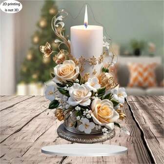 2D 平方米亚克力装饰，1 个波西米亚亚克力烛台带底座 - 花卉主题装饰盘，适用于卧室，亚克力，桌面展示，无需电源，适用于家庭、办公室和节日装饰 - 完美的母亲节礼物