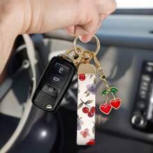 Love Cherry CP Is Coming! 1 Piece Of Cherry Pattern Leather And Alloy Metal Hanging Rope Keychain With Unique Heart And Pearl Pendants, Hanging Car, Door Keys, Bags, Fashionable And Practical! - Multicolor - View 11