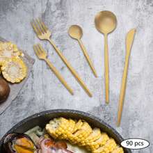 TFCFL 90PCS Gold Dinnerware Set, Gold Flatware Cutlery Set, Stainless Steel Utensils Set For Home Restaurant