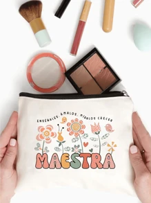 1 件教师礼物，送给最好的老师，字母印花化妆包，礼品袋旅行拉链袋，轻便储物袋，零钱包，拉链手拿包，小袋化妆包化妆收纳袋 - 米色 - 查看 4