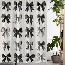 1pc Printed Waterproof Shower Curtain With 12 Plastic Hooks, Machine Washable, Bathroom Partition, Bathtub Curtain, Bathroom Decor Curtain Back To School
