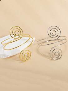 1pc Fashionable Women Silver Spiral Arm Band, Sexy Beach Bracelet
