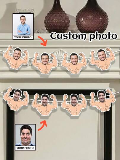 Pancarta personalizada con rostro de fisicoculturista, decoración de cumpleaños personalizada para hombres, pancarta de cumpleaños personalizada con foto, gallardetes de fiesta personalizados con imagen, banderas con rostros divertidos personalizadas, fiesta con tema de fitness, decoración de fiesta personalizada con rostro de hombre musculoso, pancarta de cumpleaños personalizada de fisicoculturista, "¿Quién es el novio?" juego de despedida de soltera, regalos divertidos para despedida de soltero