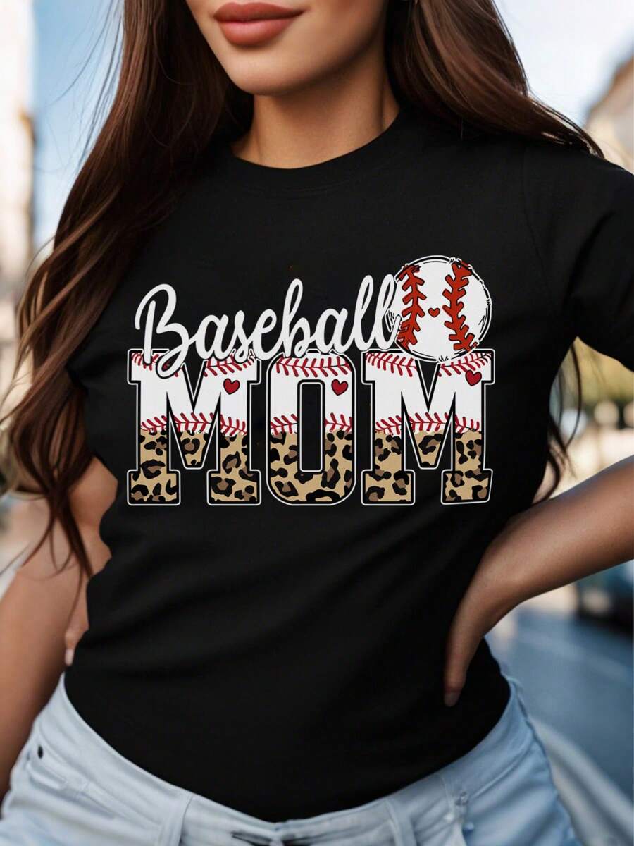 Oversized Style For Women, Baseball Mama Shirt, Baseball Mom Shirt, Sports Mom Shirt, Mothers Day Gift, Baseball Lover, Oversize Type Shirt For Women, Perfect For Holiday Parties Or Gift Giving, Soft And Comfortable - 黑色 - 查看 1