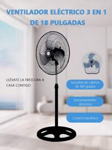 Ventilador de piso 3 en 1 de 18 pulgadas, adecuado para el hogar, alta potencia, ventilador industrial, alta potencia, fácil instalación, ventilador de piso, ventilador - Negro - Ver 3
